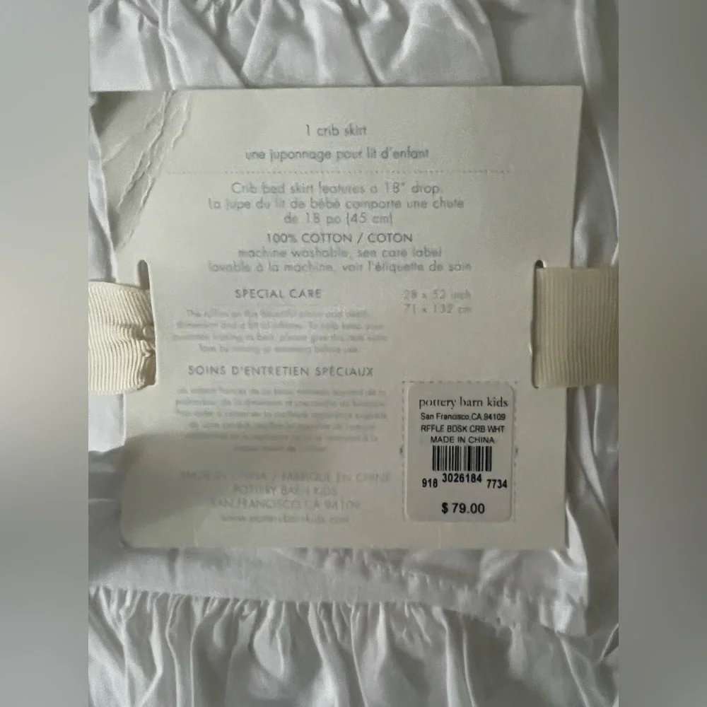 NEW Pottery Barn Baby White Ruffle Crib Skirt 100% Cotton